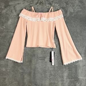 Romwe Kawaii Contrast Lace‎ Top Womens S Pink Coquette NWT